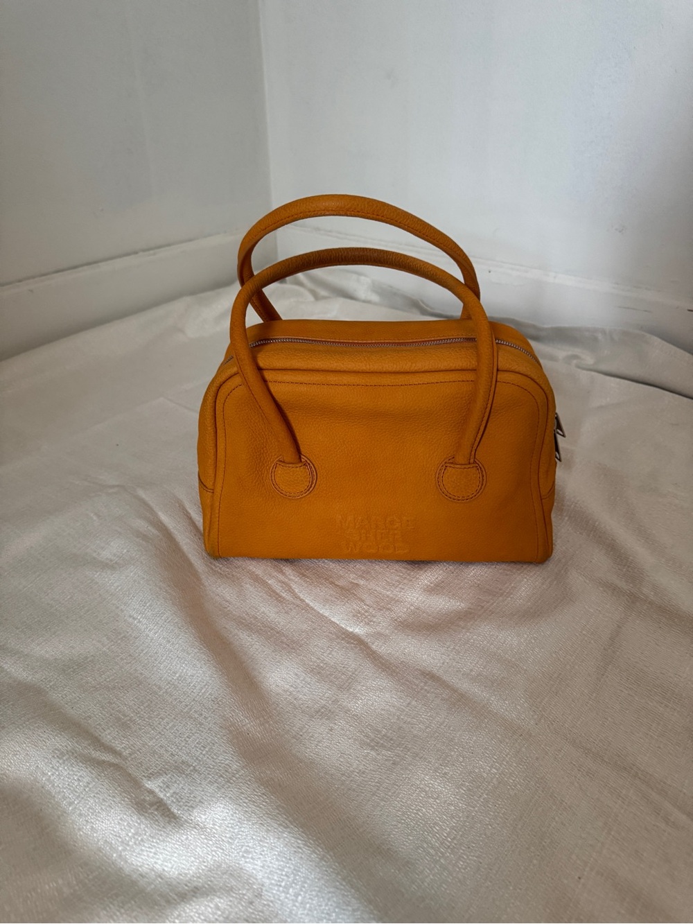 Marge Sherwood Soft Boston Bag Orange Leather Top Handle Shoulder Bag